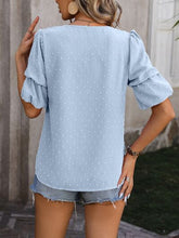 Load image into Gallery viewer, Swiss Dot V-Neck Short Sleeve Blouse
