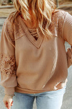 Load image into Gallery viewer, Plus Size Waffle -Knit V-Neck Long Sleeve Blouse
