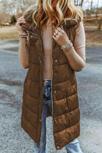 Load image into Gallery viewer, Longline Hooded Sleeveless Puffer Vest
