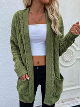 Load image into Gallery viewer, Woven Right Cable-Knit Open Front Cardigan with Front Pockets
