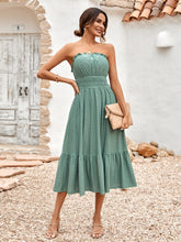 Load image into Gallery viewer, Frill Trim Strapless Midi Dress
