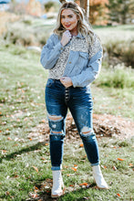 Load image into Gallery viewer, Curvy Size Leopard Raw Hem Distressed Spliced Denim Jacket
