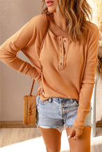 Load image into Gallery viewer, Half Button Waffle Knit Long Sleeve Top
