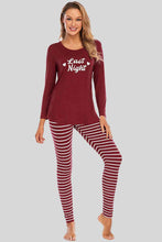 Load image into Gallery viewer, Graphic Round Neck Top and Striped Pants Set
