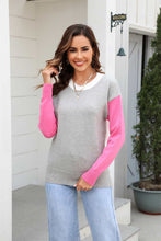 Load image into Gallery viewer, Round Neck Contrast Color Dropped Shoulder Sweater
