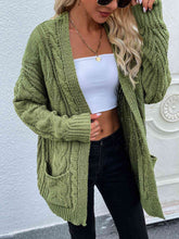 Load image into Gallery viewer, Woven Right Cable-Knit Open Front Cardigan with Front Pockets
