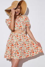 Load image into Gallery viewer, Floral Cutout Short Puff Sleeve Dress
