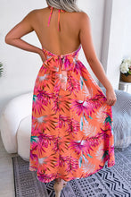 Load image into Gallery viewer, Botanical Print Tied Backless Cutout Slit Dress
