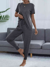 Load image into Gallery viewer, Round Neck Short Sleeve Top and Pants Set
