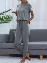 Load image into Gallery viewer, Round Neck Short Sleeve Top and Pants Set
