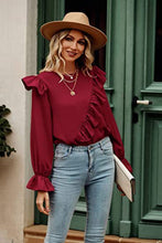 Load image into Gallery viewer, Ruffled Round Neck Long Sleeve Top
