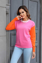 Load image into Gallery viewer, Round Neck Contrast Color Dropped Shoulder Sweater
