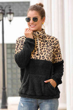 Load image into Gallery viewer, Leopard Zip-Up Turtle Neck Dropped Shoulder Sweatshirt
