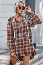 Load image into Gallery viewer, Plaid Drawstring Long Sleeve Hooded Dress with Pocket
