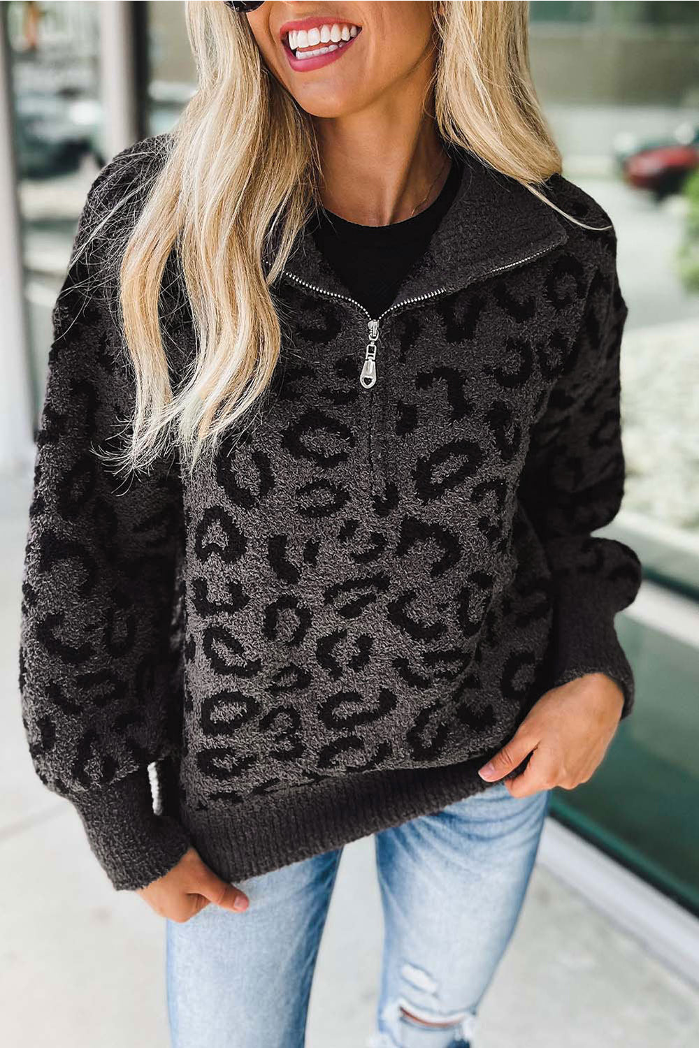 Leopard Half-Zip Sweater