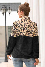 Load image into Gallery viewer, Leopard Zip-Up Turtle Neck Dropped Shoulder Sweatshirt
