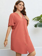 Load image into Gallery viewer, Curvy  Buttoned Notched Neck Shift Dress
