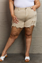 Load image into Gallery viewer, RISEN Katie Full Size High Waisted Distressed Shorts in Sand
