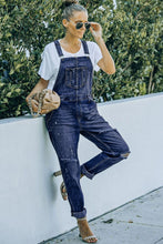 Load image into Gallery viewer, Pocketed Distressed Denim Overalls
