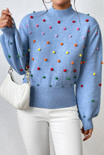 Load image into Gallery viewer, Pom-Pom Trim Mock Neck Long Sleeve Pullover Sweater
