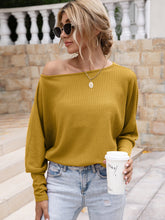 Load image into Gallery viewer, Waffle-Knit Boat Neck Long Sleeve Top
