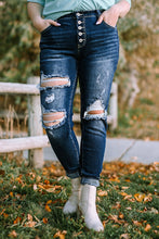 Load image into Gallery viewer, Plus Size Button Fly Distressed Jeans
