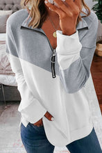 Load image into Gallery viewer, Contrast Zip-Up Collared Neck Dropped Shoulder Blouse
