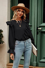 Load image into Gallery viewer, Ruffled Round Neck Long Sleeve Top
