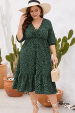 Load image into Gallery viewer, Curvy Size Printed Surplice Ruffle Hem Dress
