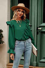 Load image into Gallery viewer, Ruffled Round Neck Long Sleeve Top
